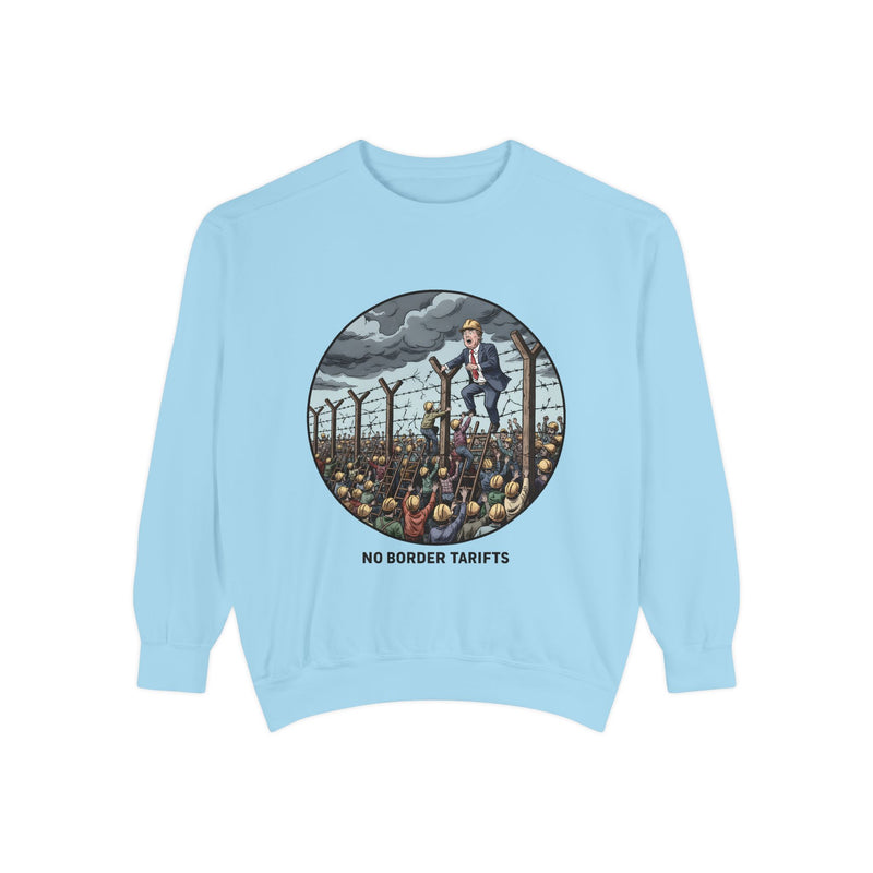 Garment-Dyed Sweatshirt with Unique Graphic Design, No Border Tariffs Sweatshirt, Comfortable Apparel, Unisex Fashion, Casual Wear, [...]