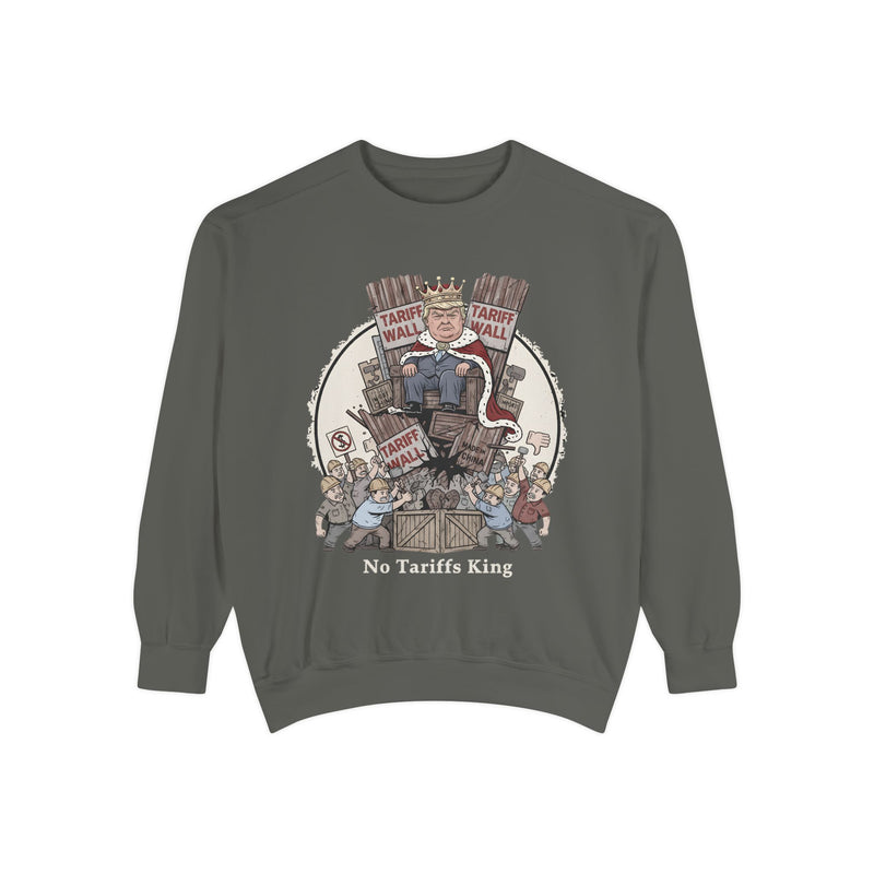 No Tariffs King Sweatshirt, Funny Unisex Sweater, Vintage Inspired Apparel, Gift for Friends, Casual Wear, Political Humor